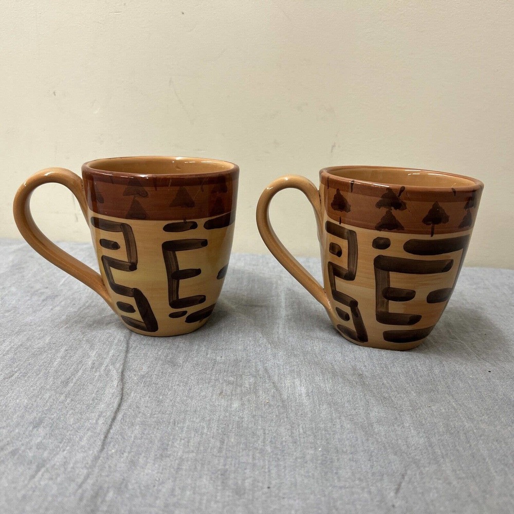 Starbucks Mugs Hand Painted In Italy Primitive Tribal Brown Tan FS Charity - Picture 3 of 9